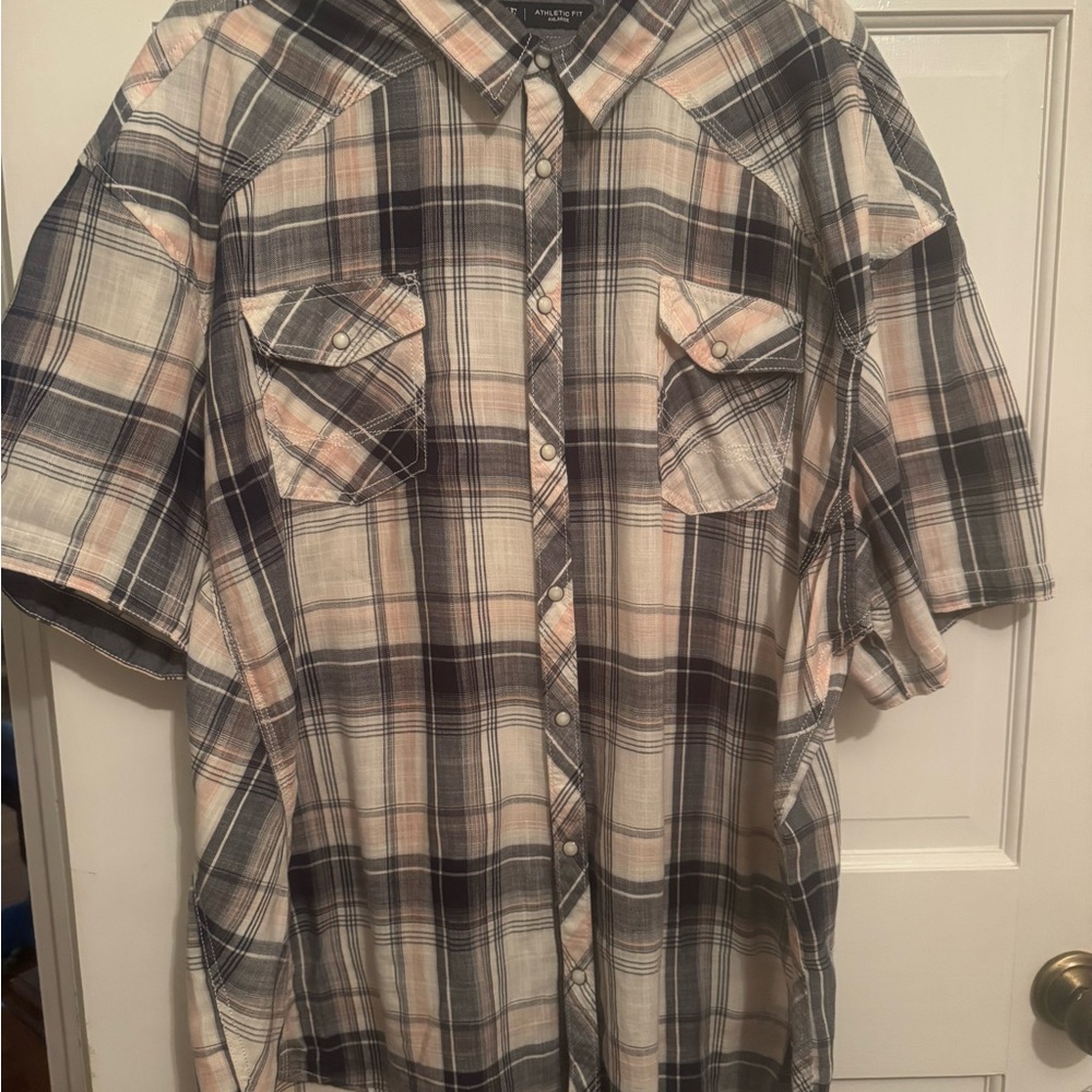 BKE Men's Casual Plaid Shirt in Black, White, and Tan